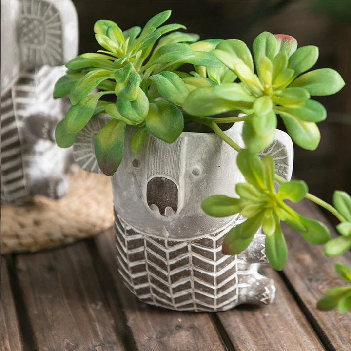 Retro Koala Cement Planter in Small and Large Sizes, Ideal for Succulents and Flowers, Decorative Home and Office Accessory