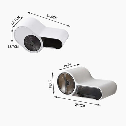 Multifunctional waterproof toilet paper holder with transparent window, detachable roll shaft, and anti-skid storage table for bathroom organization and convenience