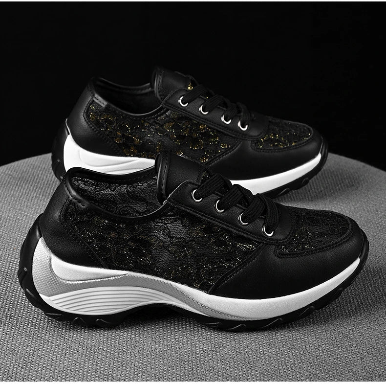 Women's Korean-style embroidered sneakers with breathable mesh upper and rubber sole