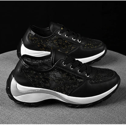 Women's Korean-style embroidered sneakers with breathable mesh upper and rubber sole
