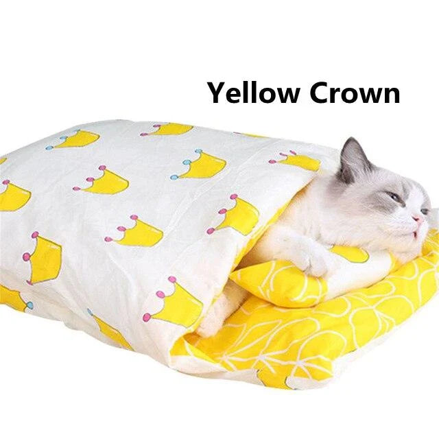 Cozy Cat Sleeping Bag Mat in various colors and sizes, providing a plush and comfortable sleeping surface for cats.