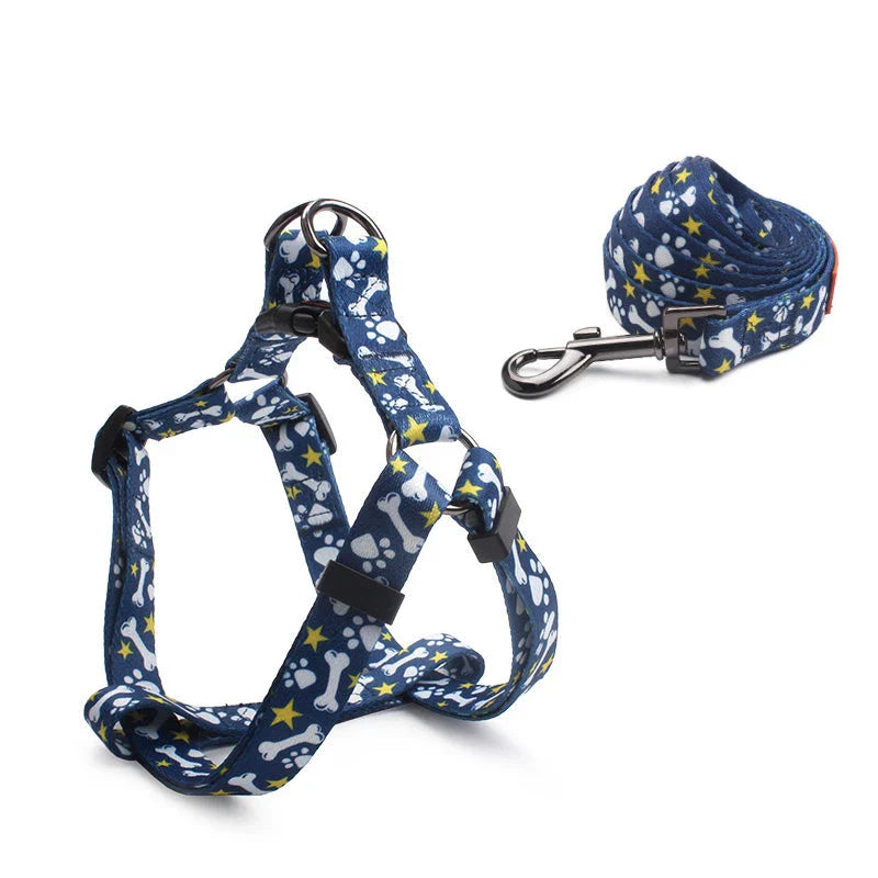 Adjustable no-pull dog harness and leash set in blue color, designed for small and medium-sized pets