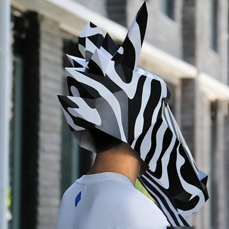 Handcrafted origami horse headgear in black and white, perfect for Halloween and Christmas costumes
