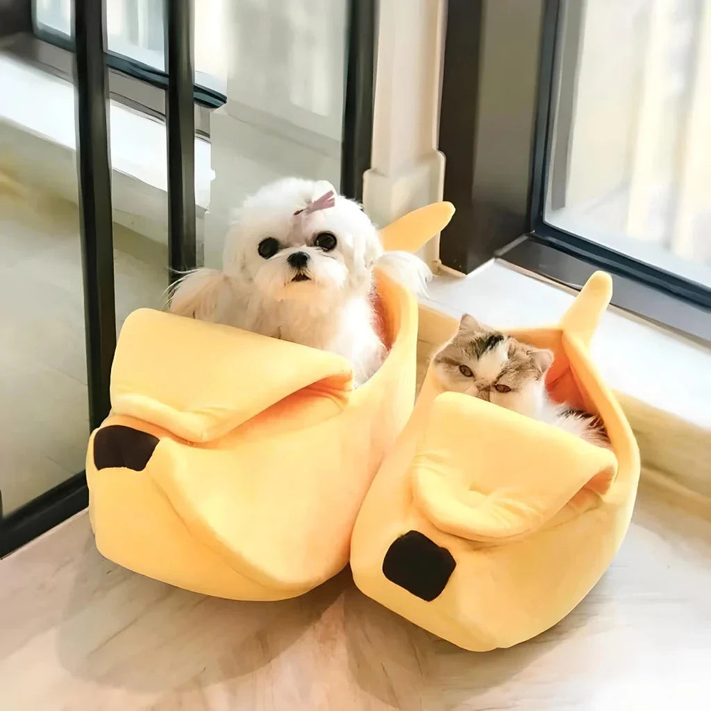 Cozy and stylish banana-shaped pet bed for cats, small dogs, and other furry companions