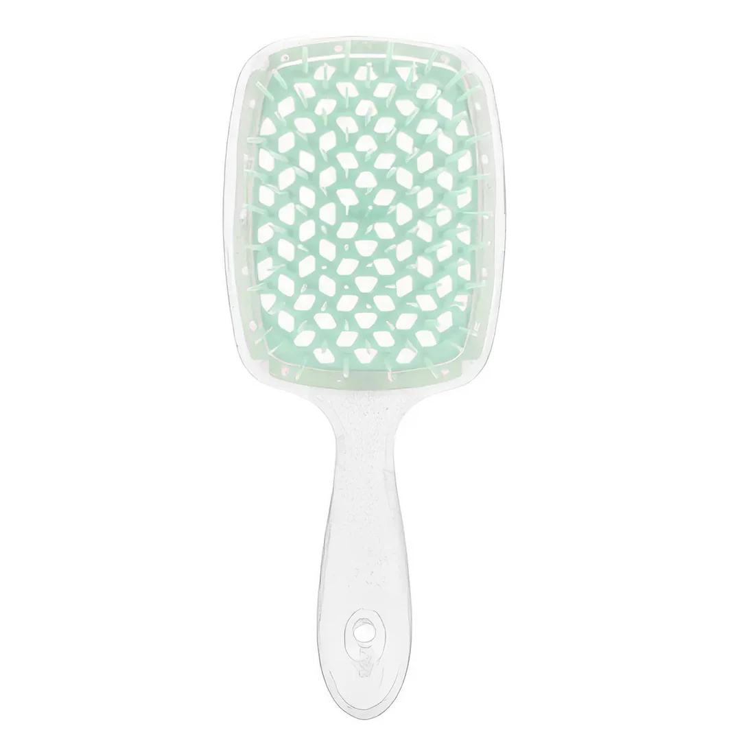 DetanglePro Air Cushion Hair Comb in purple, pink, and green colors for effortless hair detangling