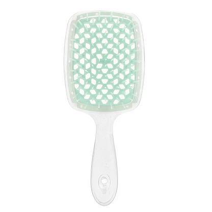 DetanglePro Air Cushion Hair Comb in purple, pink, and green colors for effortless hair detangling