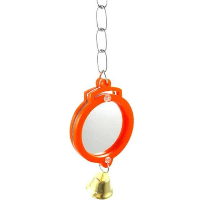 Heart-shaped mirror for birds made of acrylic and metal, providing a stylish and engaging accessory for your feathered companion's habitat