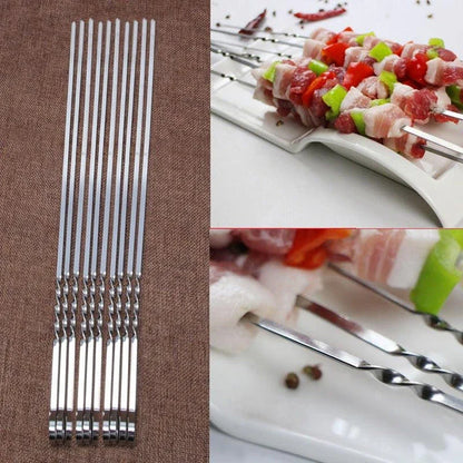 Set of 10 durable flat stainless steel barbecue skewers for secure and hassle-free grilling