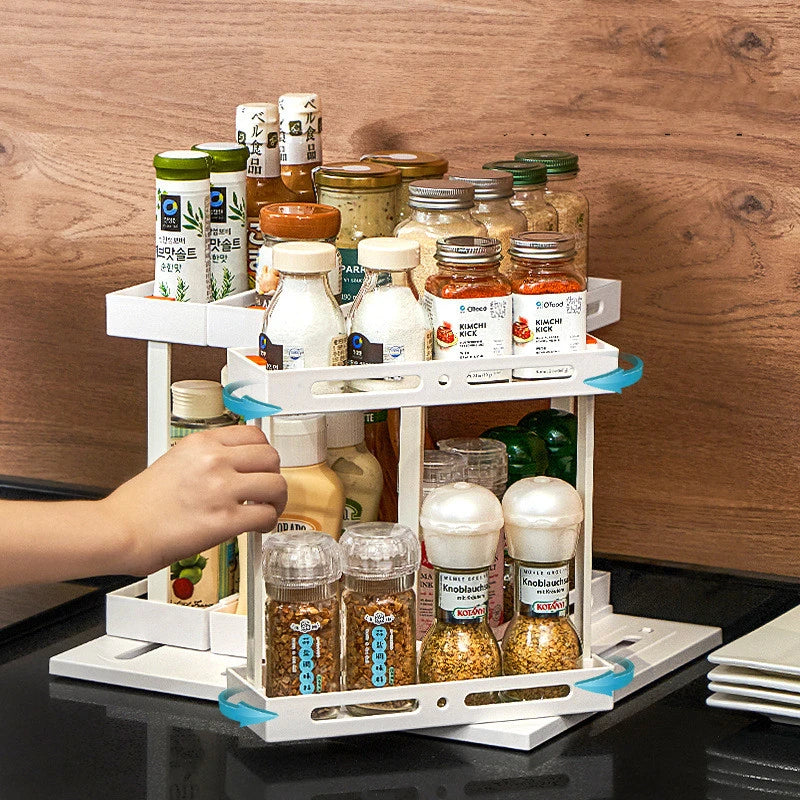 Under-Sink Drawer Spice Rack with Pull-Out Design and Adjustable Shelves for Organized Kitchen Storage