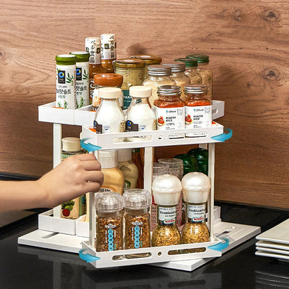 Under-Sink Drawer Spice Rack with Pull-Out Design and Adjustable Shelves for Organized Kitchen Storage