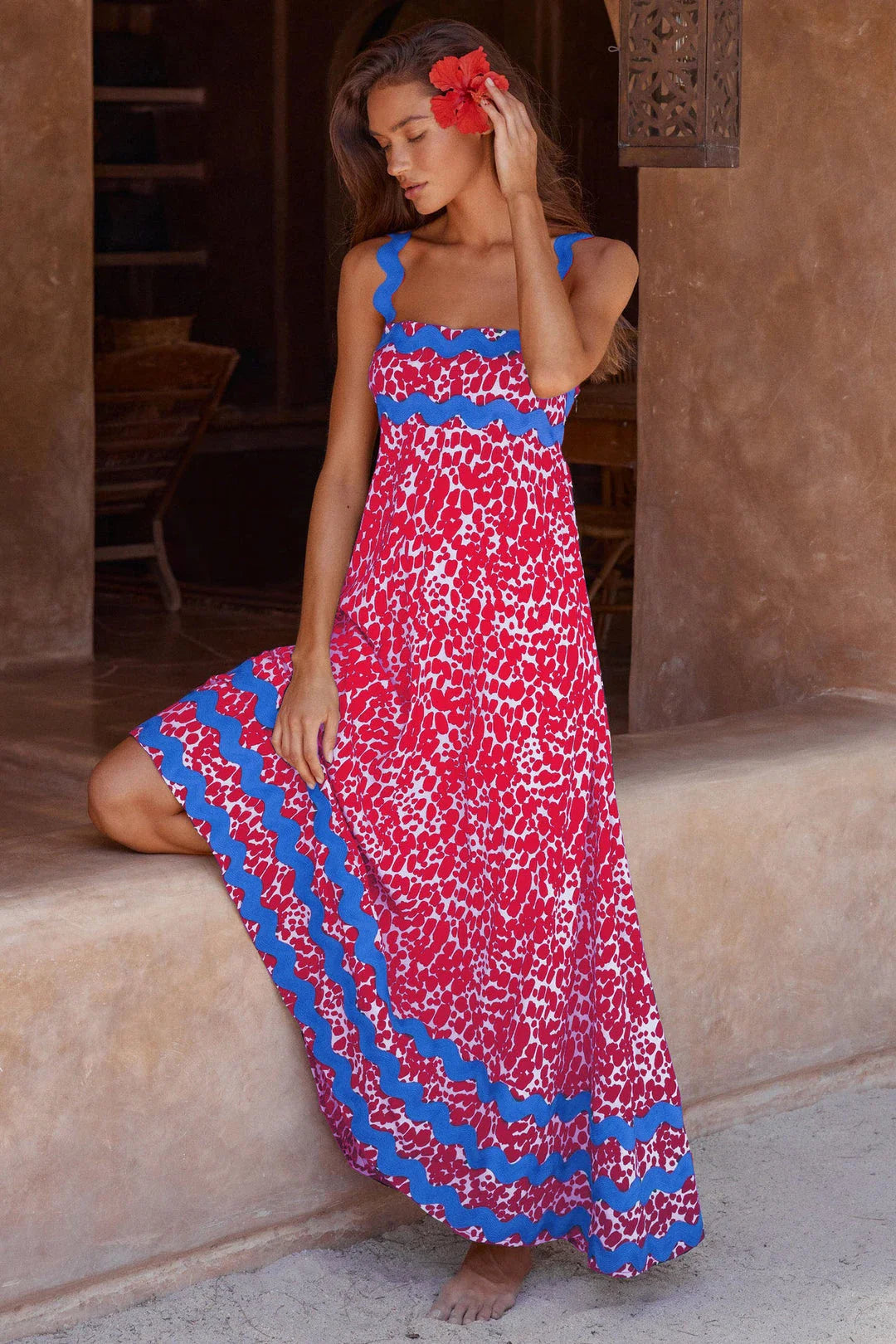 Floral Print Wavy Dress for Women - Stylish A-Line Beach Fashion with Vibrant Floral Pattern