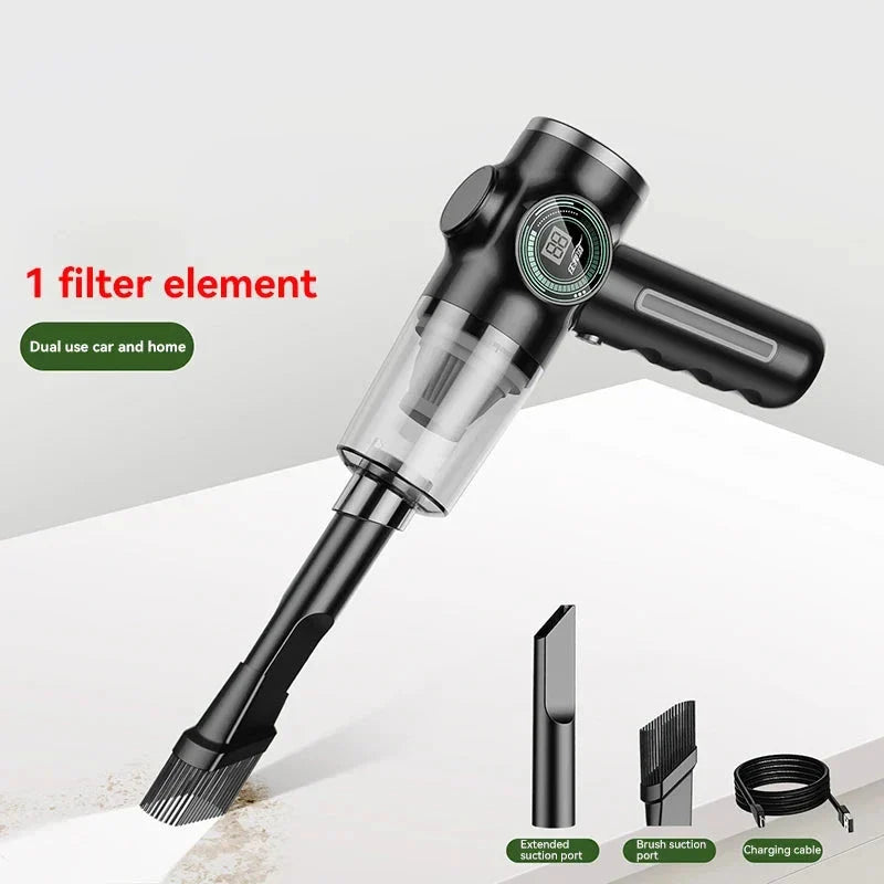 Powerful cordless car vacuum cleaner with high suction power, versatile accessories, and compact design for effortless car interior cleaning