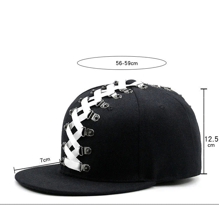 Punk Hip Hop Baseball Cap with Flat Brim, Adjustable Fit, and Handmade Rivet Detailing