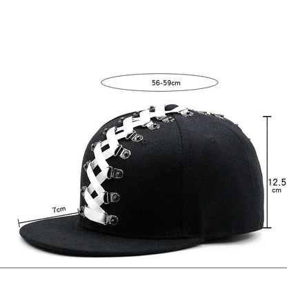 Punk Hip Hop Baseball Cap with Flat Brim, Adjustable Fit, and Handmade Rivet Detailing