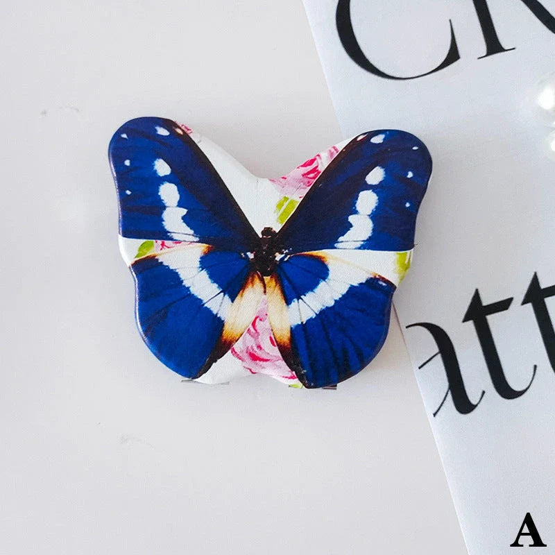 Compact Folding Butterfly Makeup Mirror with Premium PU Leather, Glass, and Zinc Alloy Construction