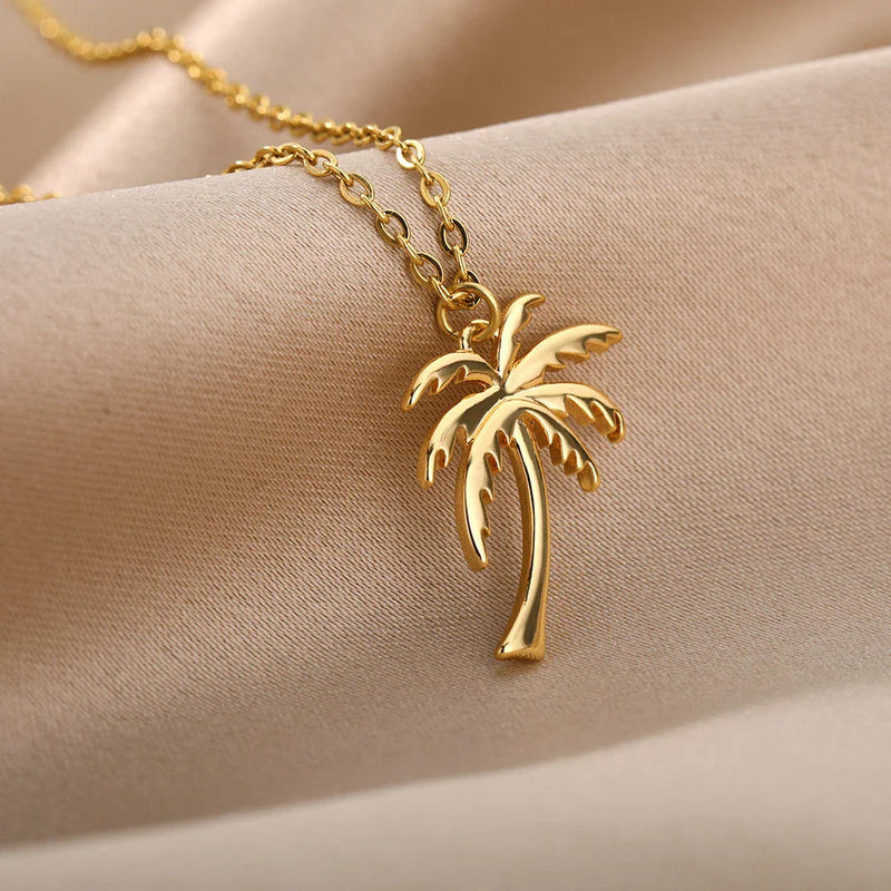 Hhomeenjoy Chic Stainless Steel Palm Tree Pendant Necklace for Beach-Lovers
