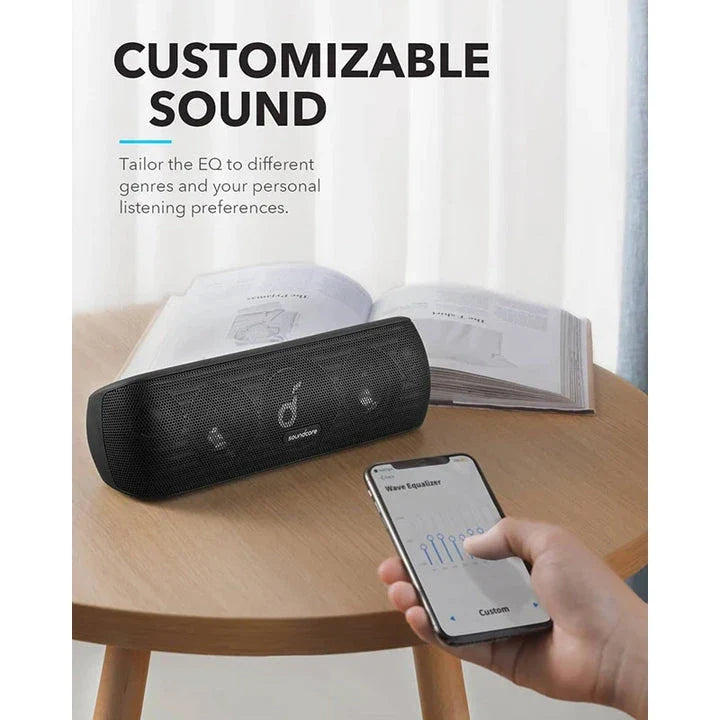 30W Hi-Res Motion+ Bluetooth Speaker with extended bass, treble, and wireless stereo pairing capabilities