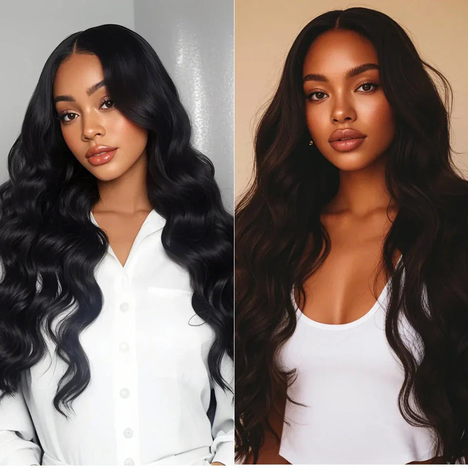 Ombre body wave crochet hair extensions in 24-inch length with seamless dark to light color blend