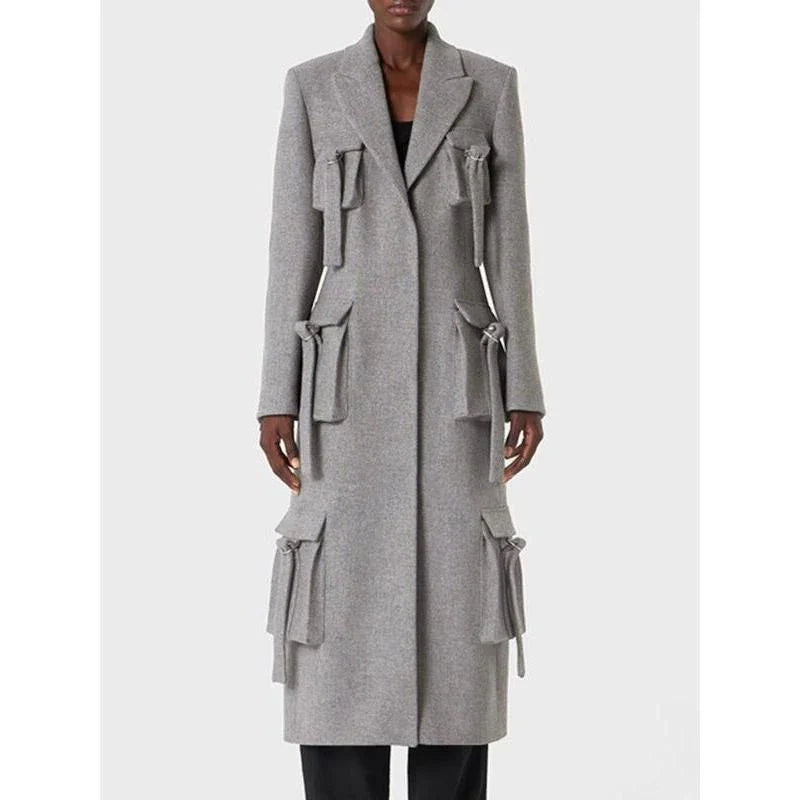 Stylish patchwork windbreaker trench coat with notched collar, button detailing, and flattering wide-waisted cut