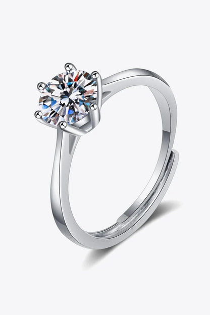 Elegant Moissanite 6-Prong Adjustable Ring in 925 Sterling Silver with Sparkling Moissanite Center Stone