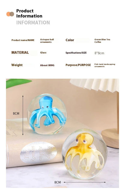 Handcrafted glass octopus decoration for windshield washer fluid, available in ocean blue and tea brown colors