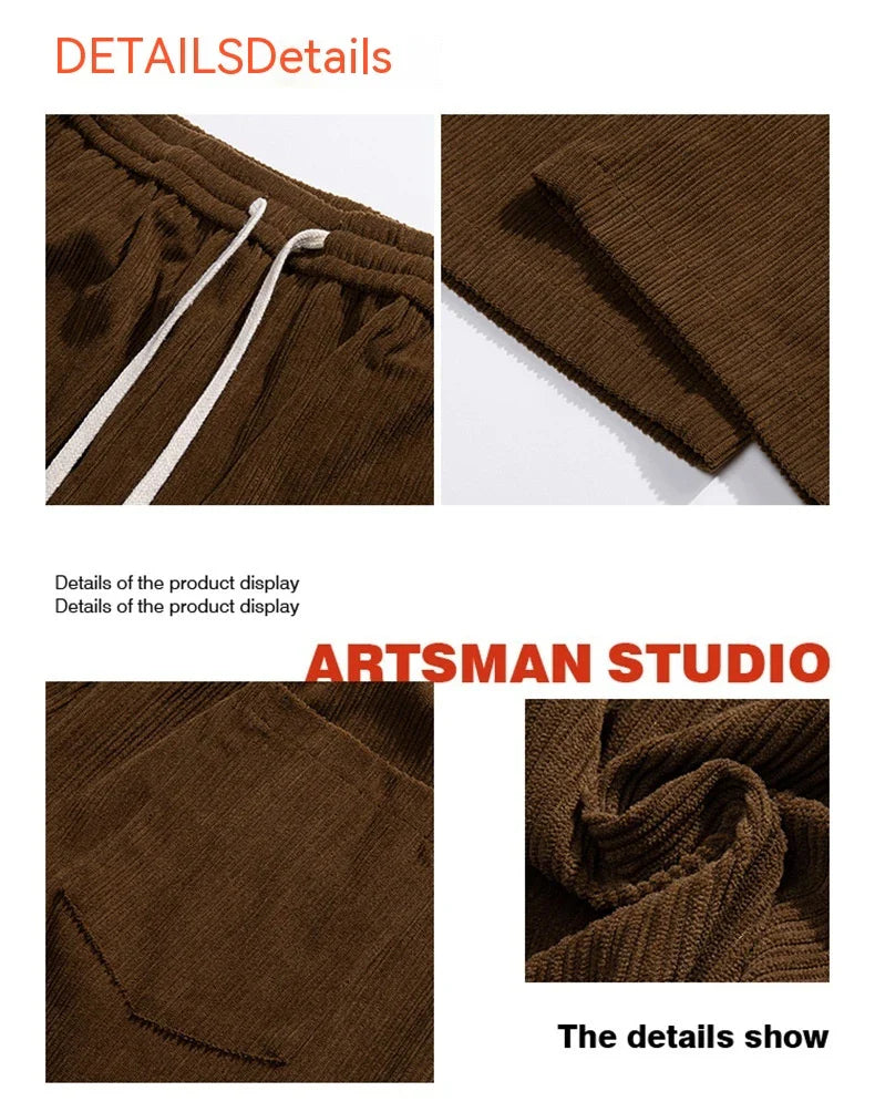 Fleece-lined corduroy pants in various colors, featuring a relaxed, straight-leg fit for all-day comfort and warmth.