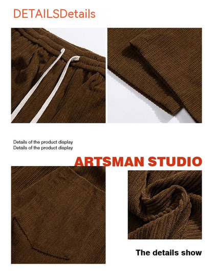 Fleece-lined corduroy pants in various colors, featuring a relaxed, straight-leg fit for all-day comfort and warmth.