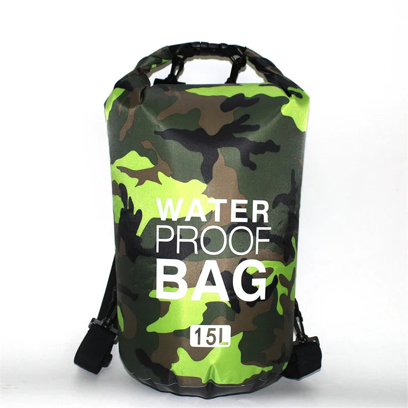 Rugged waterproof backpack made of durable ripstop polyester, perfect for outdoor adventures like hiking, camping, and beach trips.