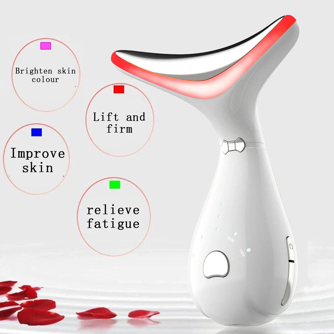 Color Light Neck Beauty Instrument - Neck Massaging Device with Vibration and Color-Changing Light Therapy