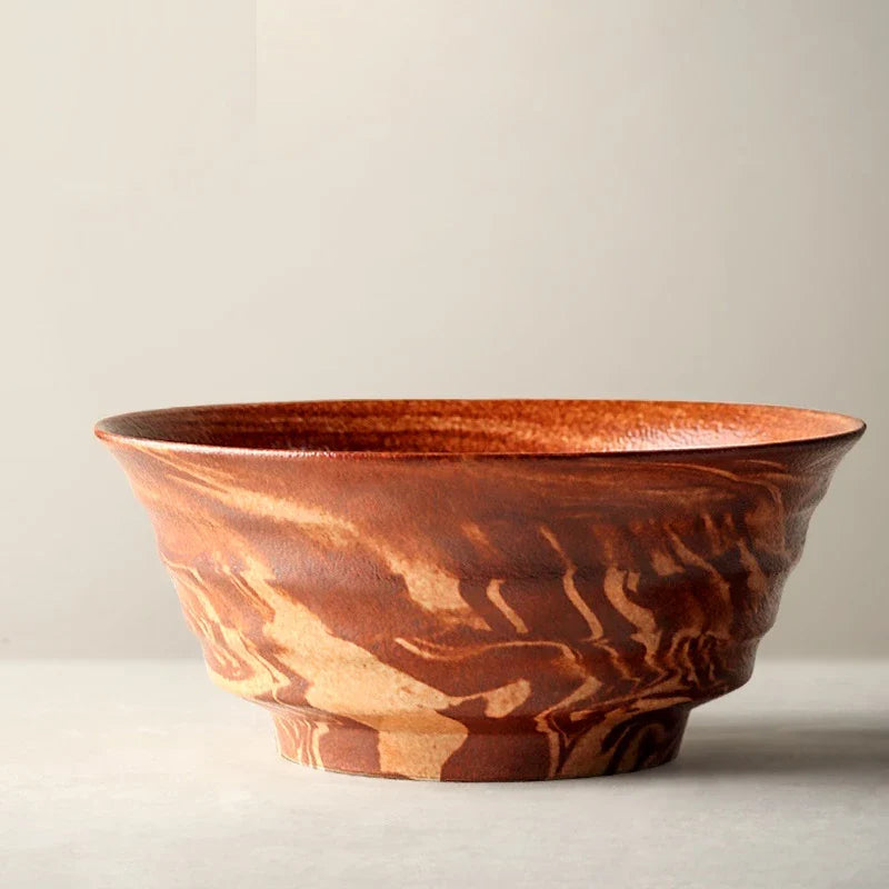 Elegant ceramic salad bowl with a personalized kiln-baked glaze design, perfect for serving fresh salads and dips