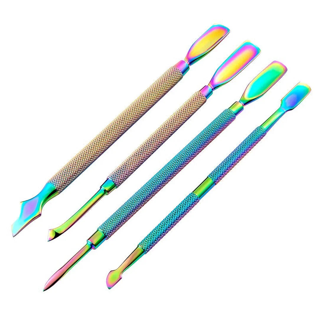 Premium stainless steel chameleon rainbow dual-ended cuticle pusher for salon-quality nail care at home