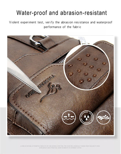 Fashionable casual men's Korean-style satchel bag made of premium PU leather with multiple compartments and adjustable strap