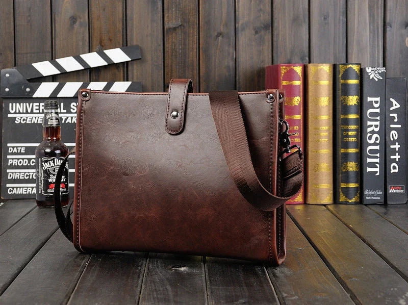 Stylish Men's Shoulder Messenger Bag with Korean-inspired Design, Crafted from Durable PU Leather