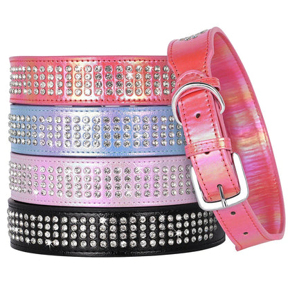 Sparkling rhinestone dog collar made of high-quality PU leather, available in multiple colors for medium and large dogs