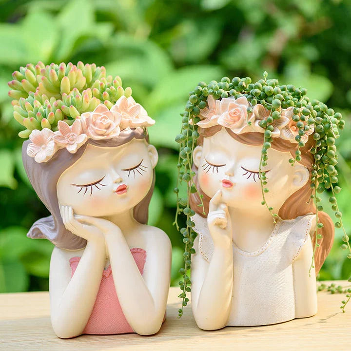 7.8-inch Fairy Girl Planter with hand-painted details, designed to hold succulents and small plants
