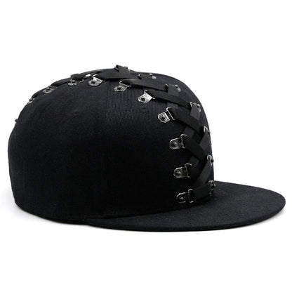 Punk Hip Hop Baseball Cap with Flat Brim, Adjustable Fit, and Handmade Rivet Detailing