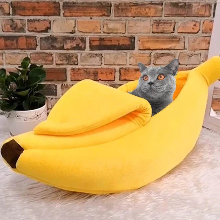 Comfy banana-shaped cat bed in various sizes, providing a cozy and supportive resting spot for feline companions
