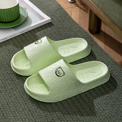 Cozy bear-themed slippers with thick, non-slip soles for indoor wear