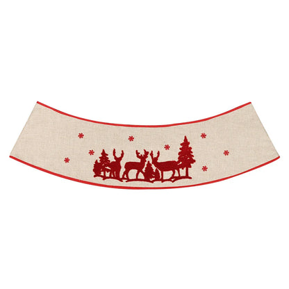 Foldable Christmas tree skirt with decorative elk design, made of high-quality linen for a cozy, inviting holiday atmosphere.