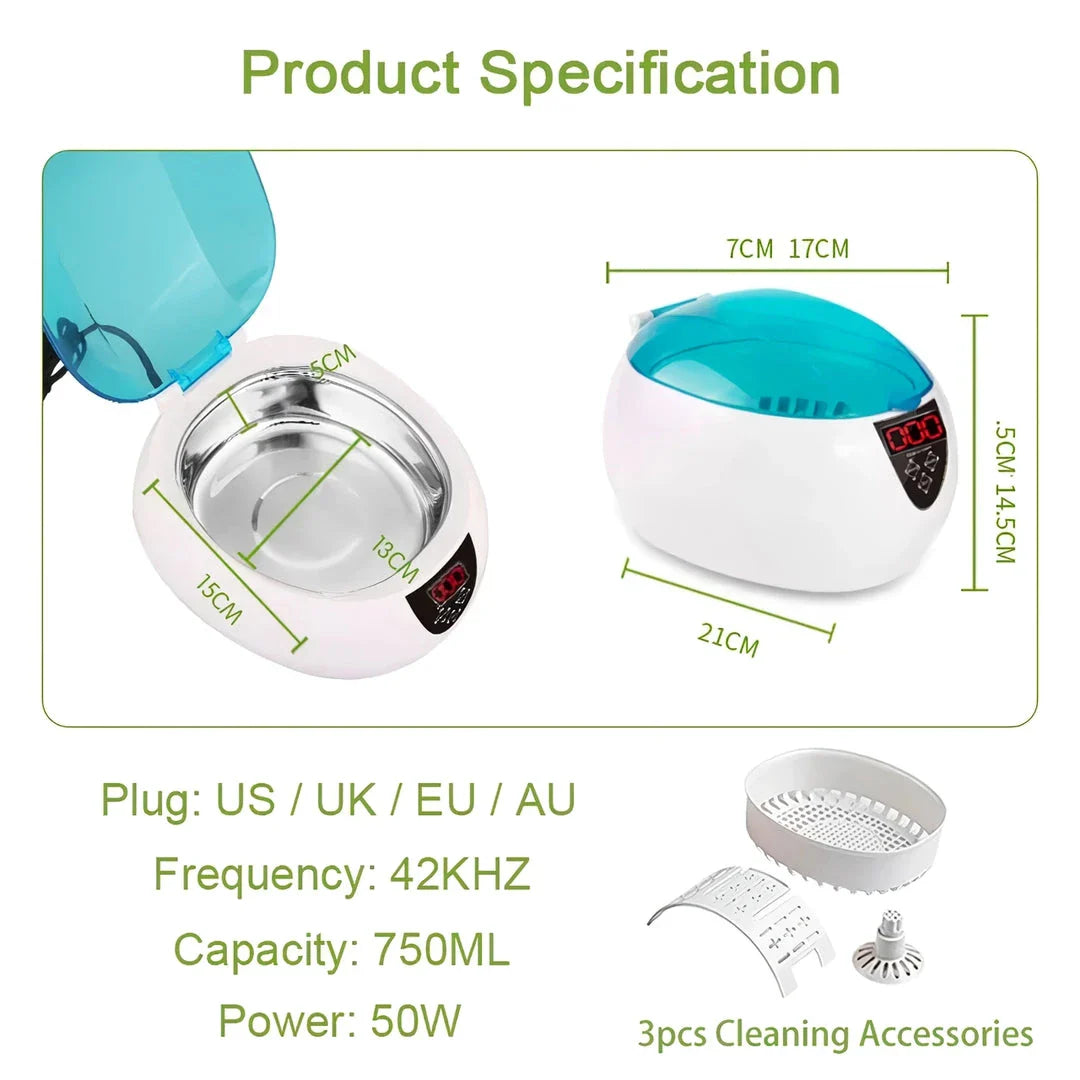750ML Ultrasonic Jewelry Cleaner with 5 Timers for Cleaning Jewelry, Glasses, Watches, and More