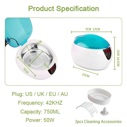 750ML Ultrasonic Jewelry Cleaner with 5 Timers for Cleaning Jewelry, Glasses, Watches, and More