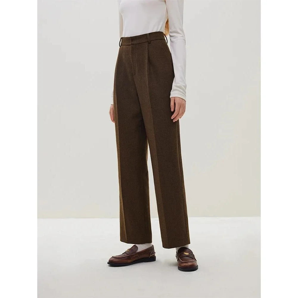 Classic high-waisted wool straight pants for modern women in a sleek, sophisticated design