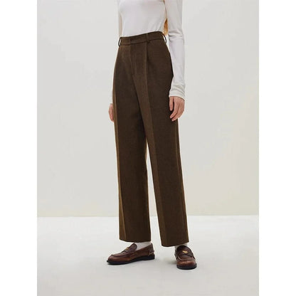 Classic high-waisted wool straight pants for modern women in a sleek, sophisticated design