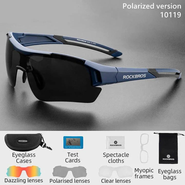 Pair of high-performance polarized sports sunglasses with interchangeable lenses for outdoor activities and sports