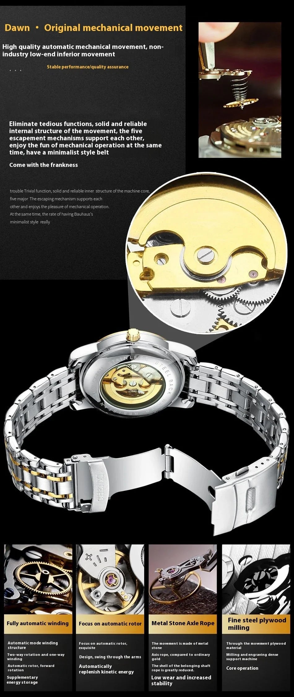 Trendha Automatic Mechanical Watch with Waterproof and Luminous Design in Various Color Options