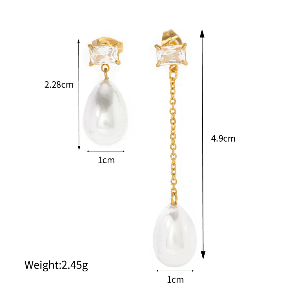 Elegant 18K gold-plated stainless steel pearl drop earrings with a classic vintage design