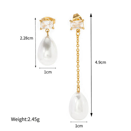 Elegant 18K gold-plated stainless steel pearl drop earrings with a classic vintage design