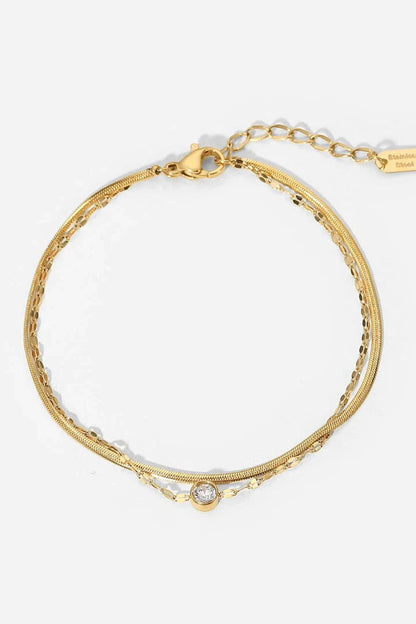 Rhinestone Double-Layered Bracelet in Gold, made of high-quality stainless steel with extendable design