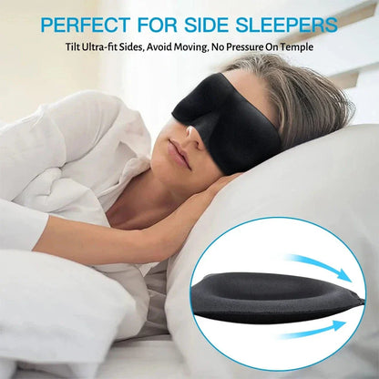 Soft, contoured sleep mask with memory foam construction for comfortable, uninterrupted sleep