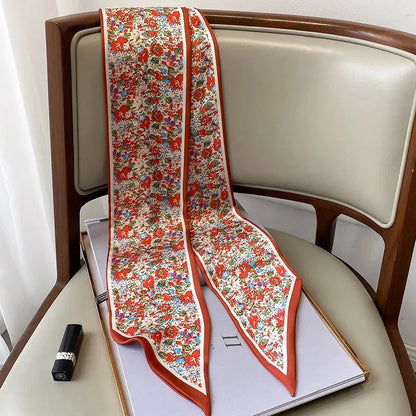 Floral print long polyester scarf in white, a versatile and stylish accessory for all seasons